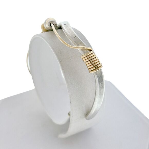 Vintage Southwest Sterling Silver Two Toned Ball Bead Wavy Cuff Bracelet 5.5" - Picture 3 of 11